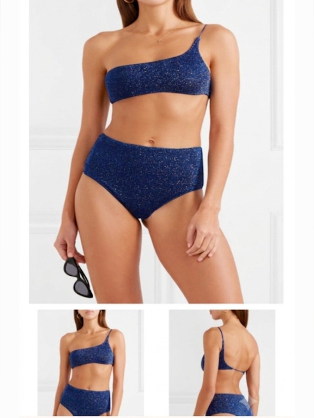 Oséree Lumière Metallic One Shoulder High Waist Bikini Set , Sz L